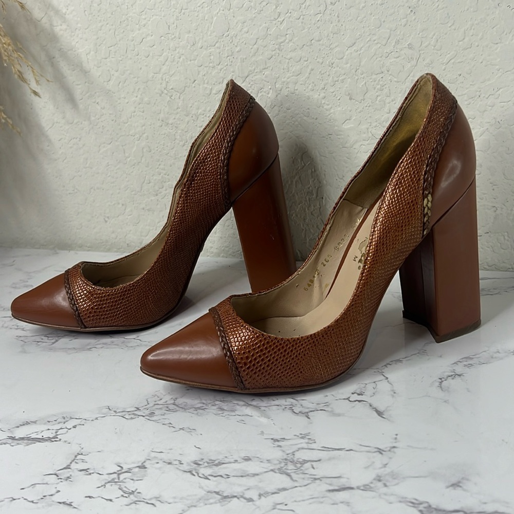 ANDREA PREMIUM Pump Block Brown Heels Women Size 7